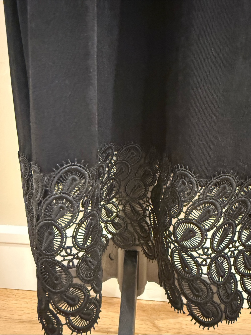 Chico's Black Short Sleeve Maxi Dress with Lace Hem Detail - Picture 2 of 5
